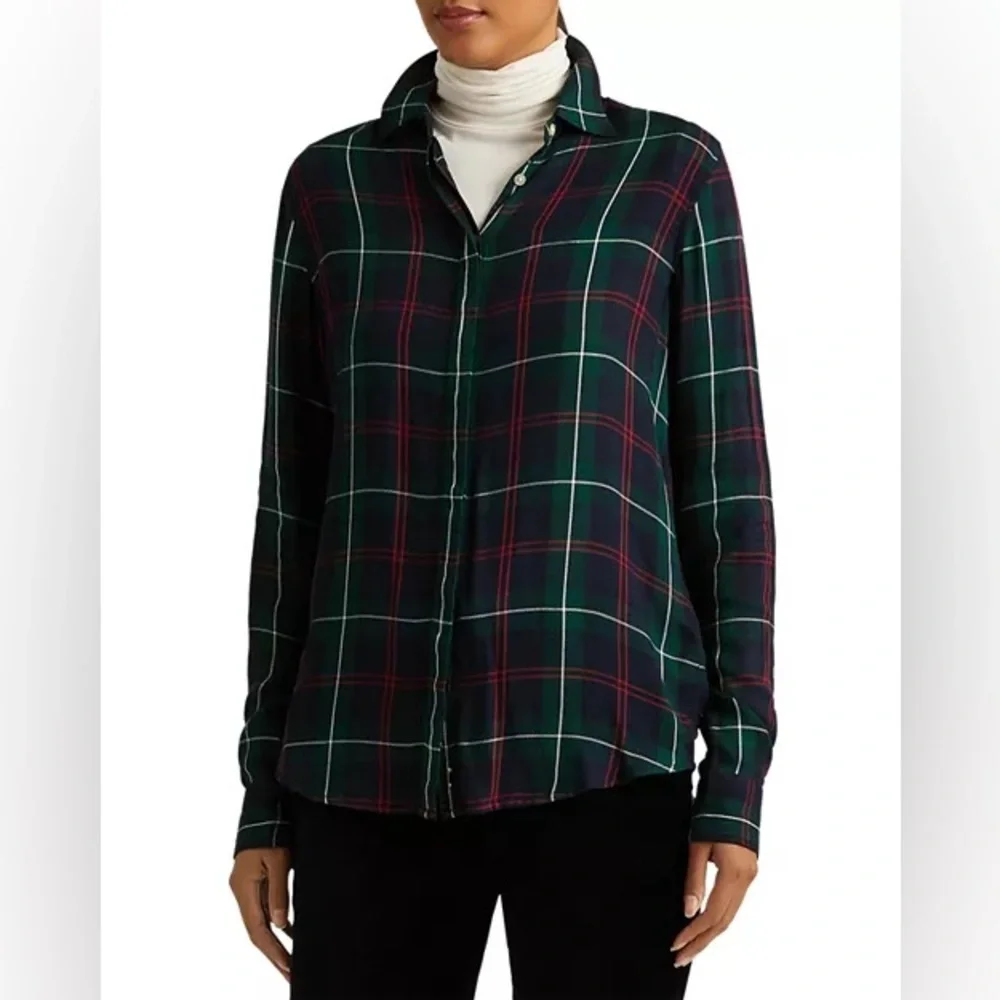 Ralph Lauren Dark Green and Red Plaid Shirt - Picture 2 of 7